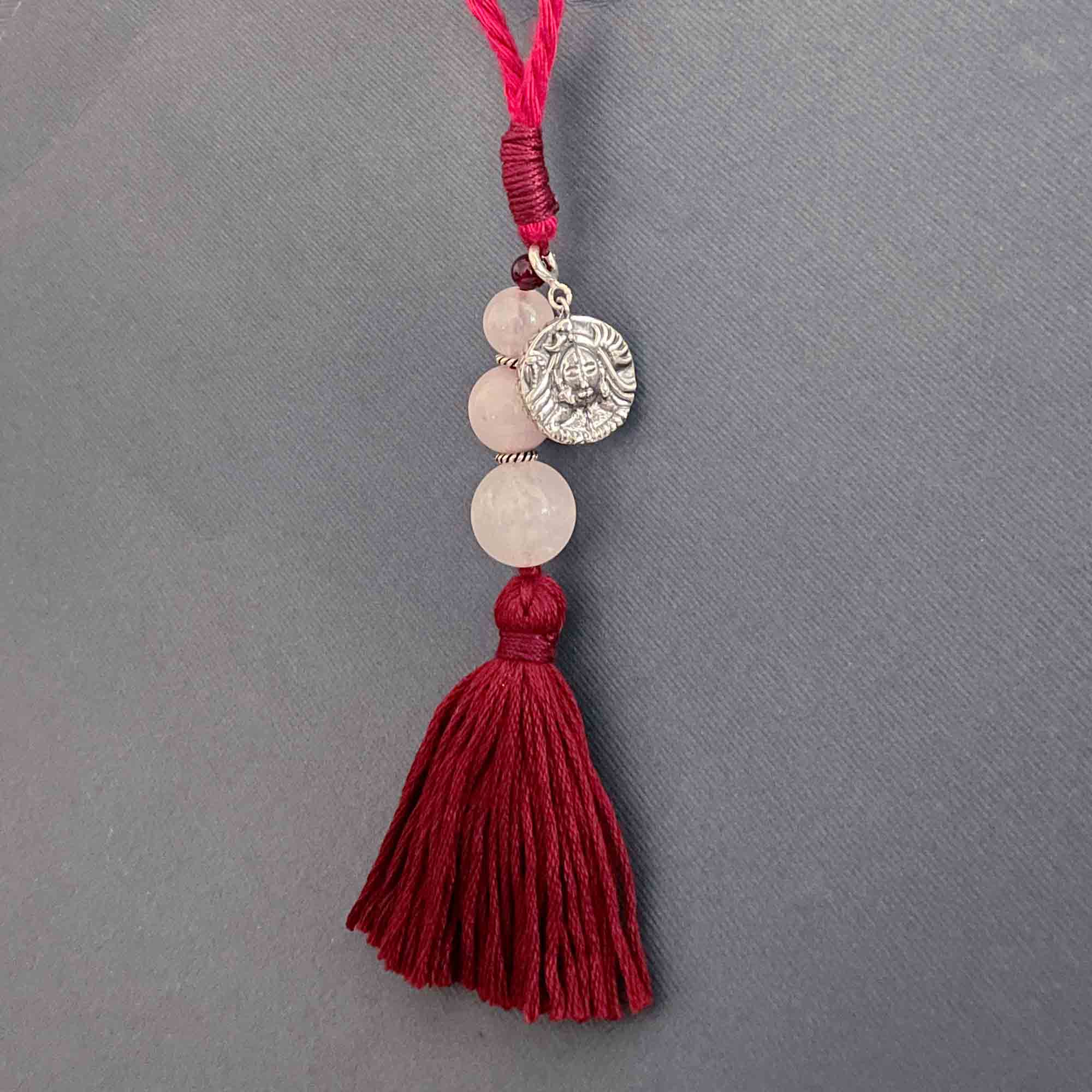 Shiva Parvati Aashirwaad Silver Charm with Rose Quartz Charmholder Lumba Rakhi
