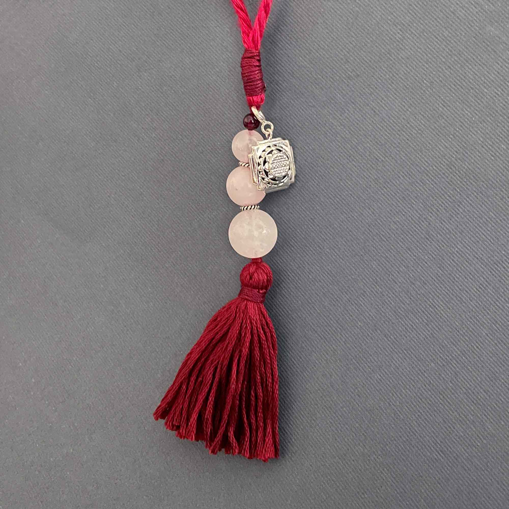 Shri Yantra Silver Charm with Rose Quartz Charmholder Lumba Rakhi