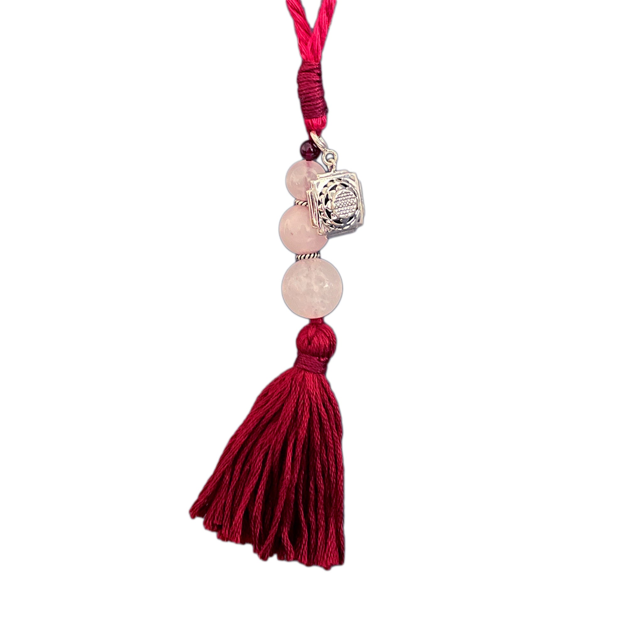 Shri Yantra Silver Charm with Rose Quartz Charmholder Lumba Rakhi