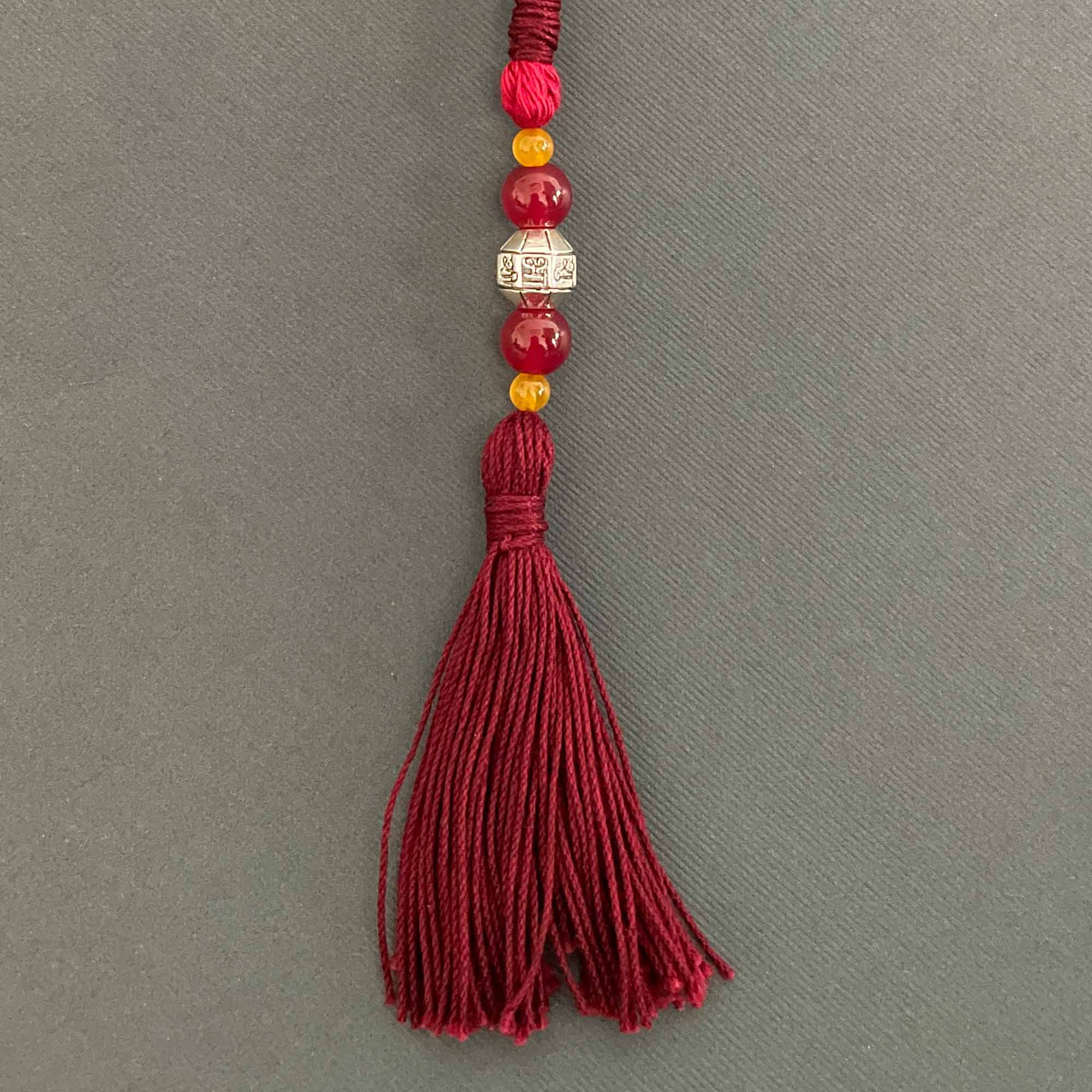 Shubhashish Silver Bead Lumba Rakhi with Pink and Yellow Jade
