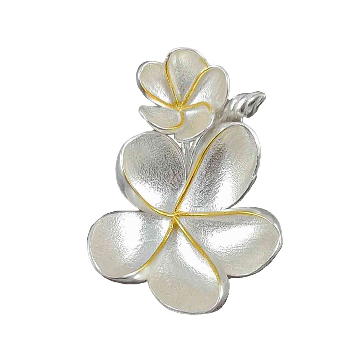 Fourseven Silver-Champa-Brooch-with-Gold-Accents BR-75-AL-S White-BG-Image