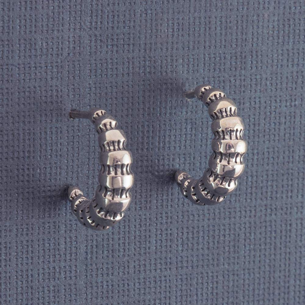 Crescent Half-Hoop Silver Stud Earrings