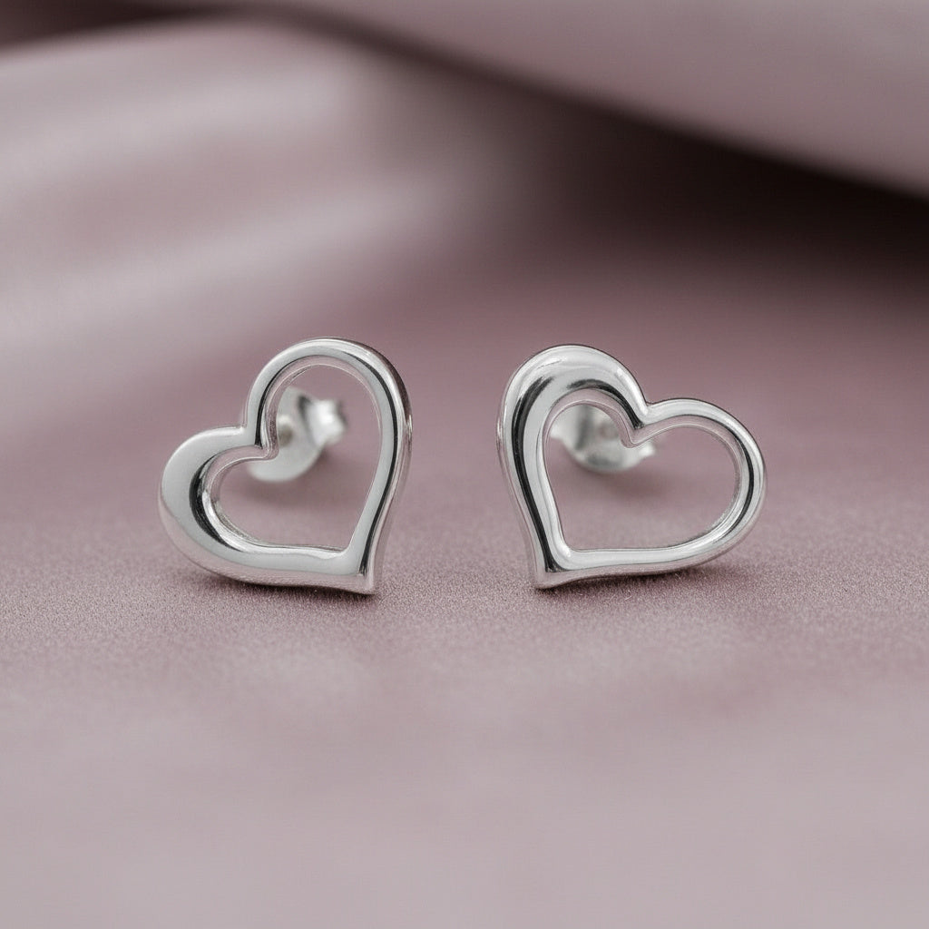 Sweetheart Plain Stud Silver Earrings