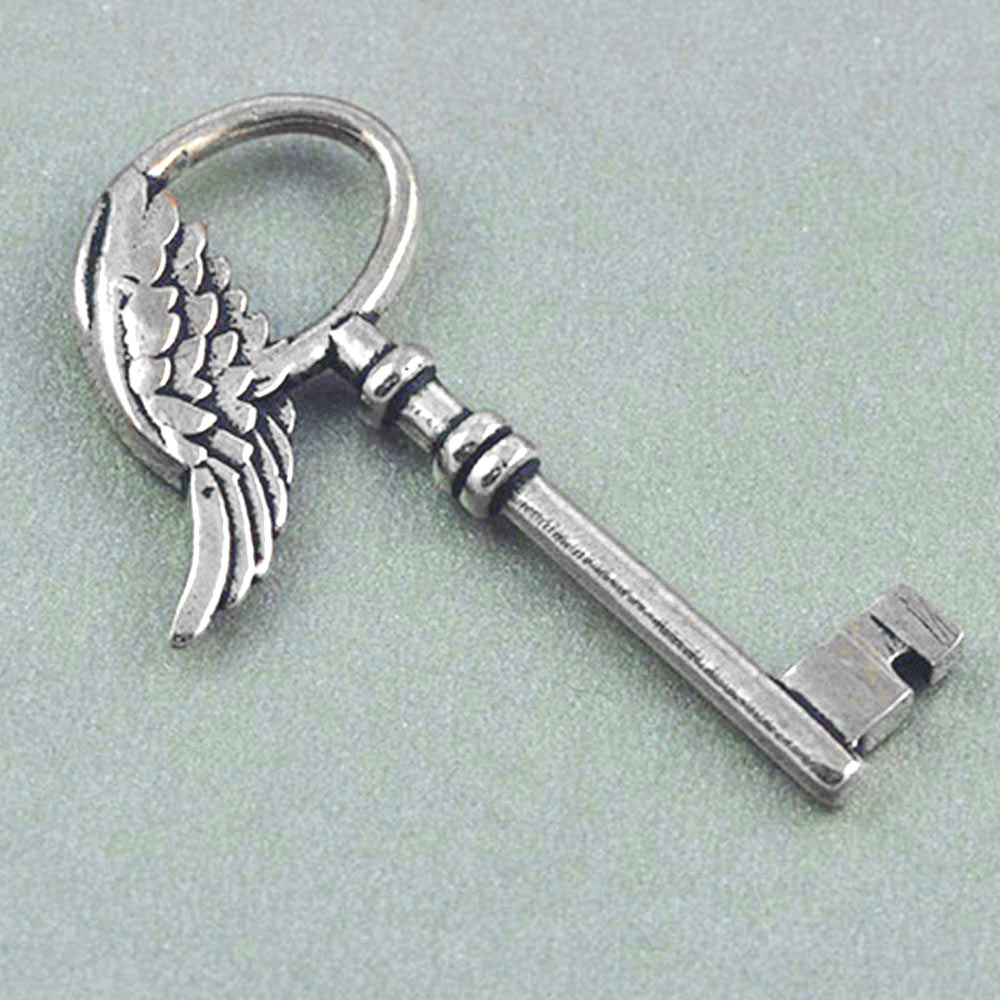 Vintage Angel Wing Key Silver Pendant