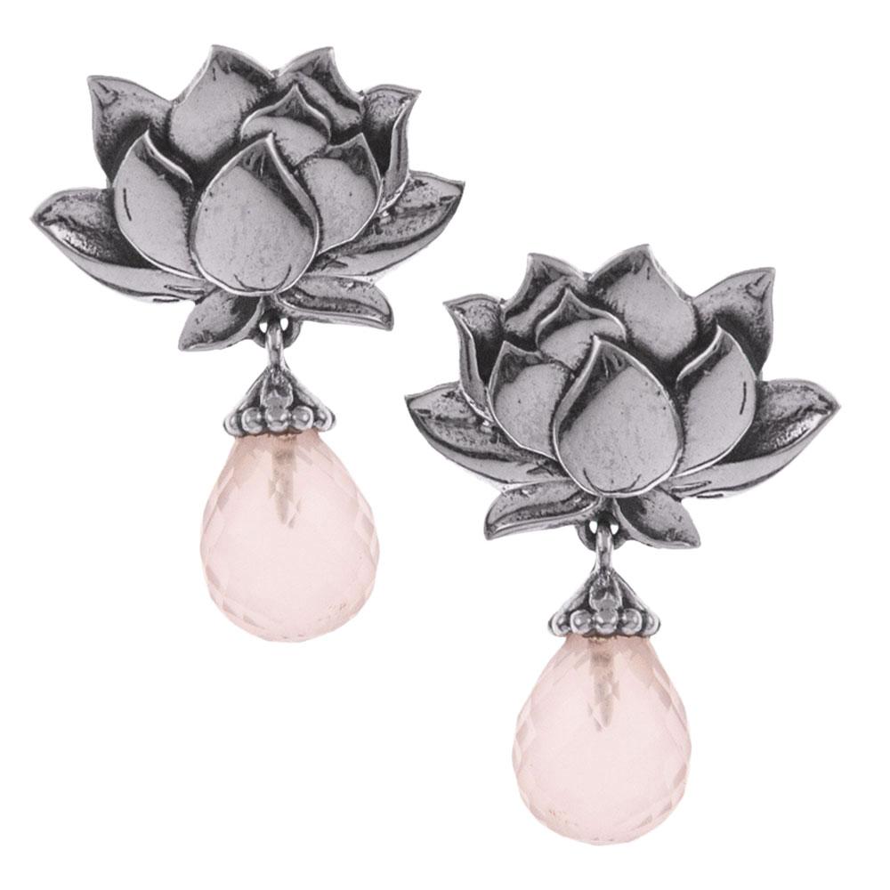 Fourseven Water Lily Earrings in Rose Quartz E-465-AL-RQ White-BG-Image