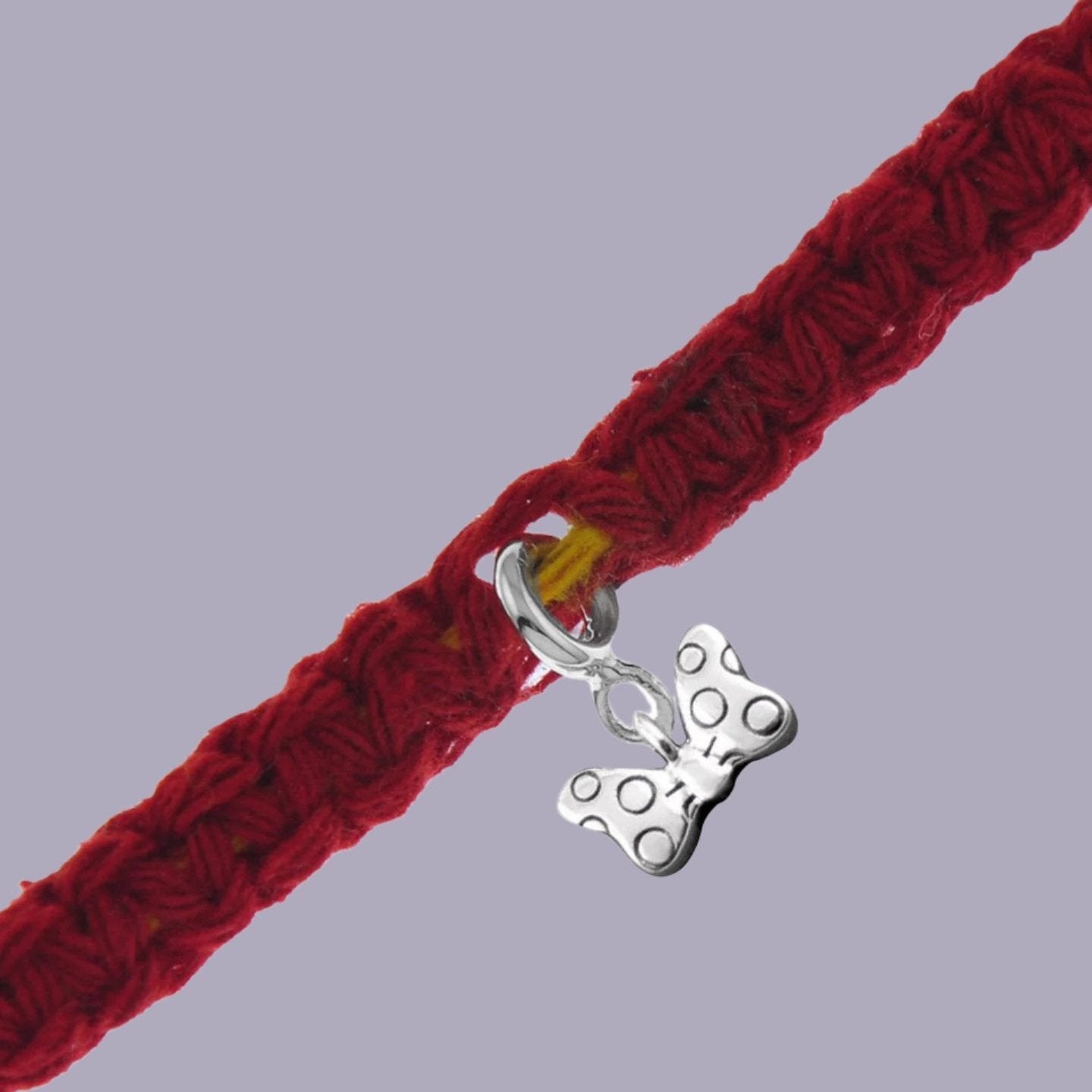 Textured Iconic Bow Silver Charm Adjustable Moli Rakhi Bracelet