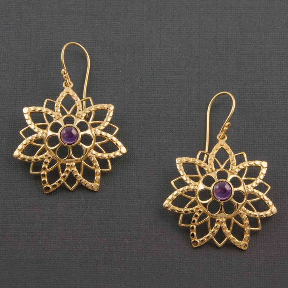 Kalini Gold-Plated Silver Dangler Earrings in Amethyst