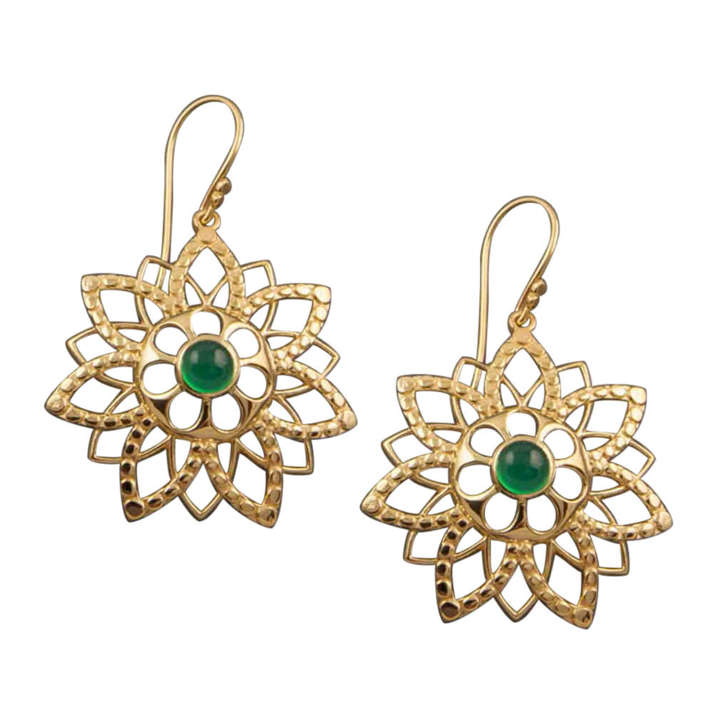 Kalini Gold-Plated Silver Dangler Earrings in Green Onyx