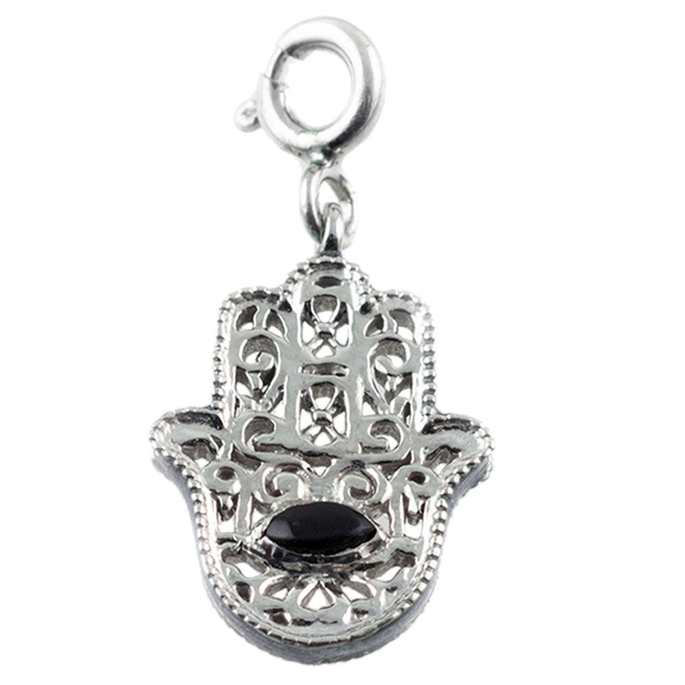 Hamsa Silver Charm with Black Onyx