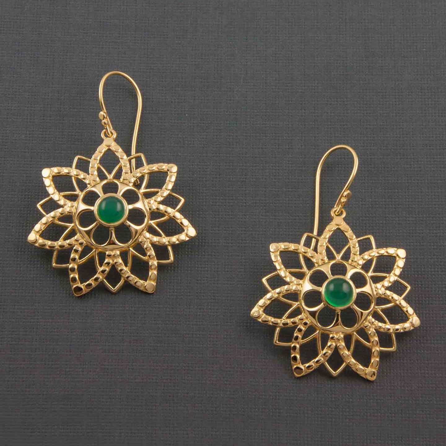 Kalini Gold-Plated Silver Dangler Earrings in Green Onyx