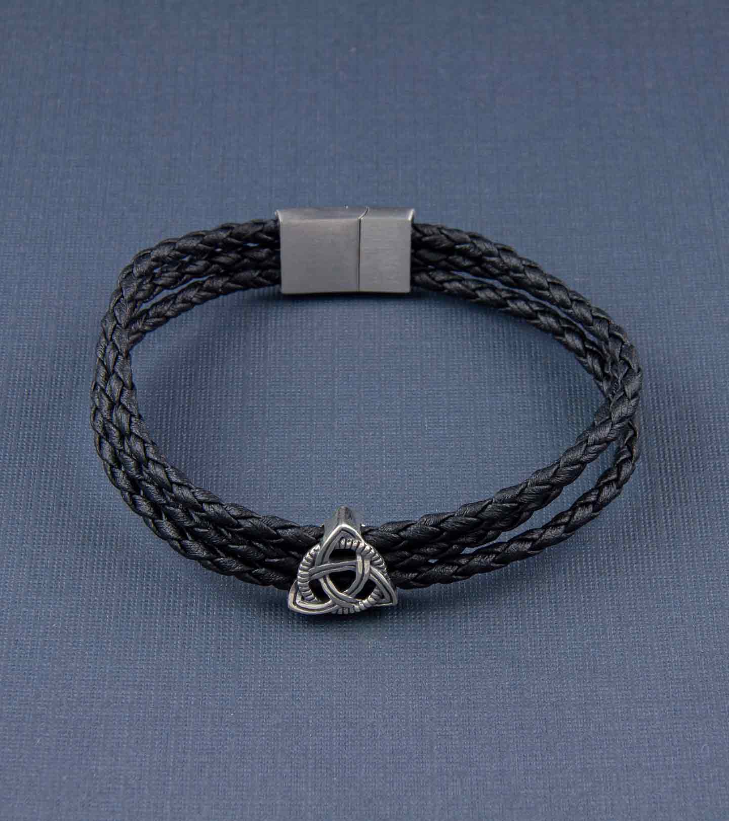 Knot of Protection Story Bead with Triple Layer Faux Leather Magnetic Clasp Bracelet