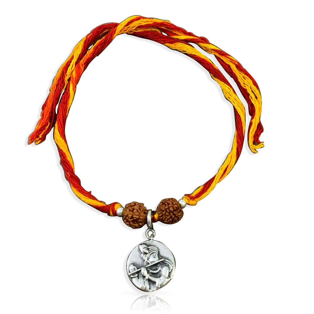 Radha Krishna Aashirwaad Silver Charm Moli Rakhi Bracelet