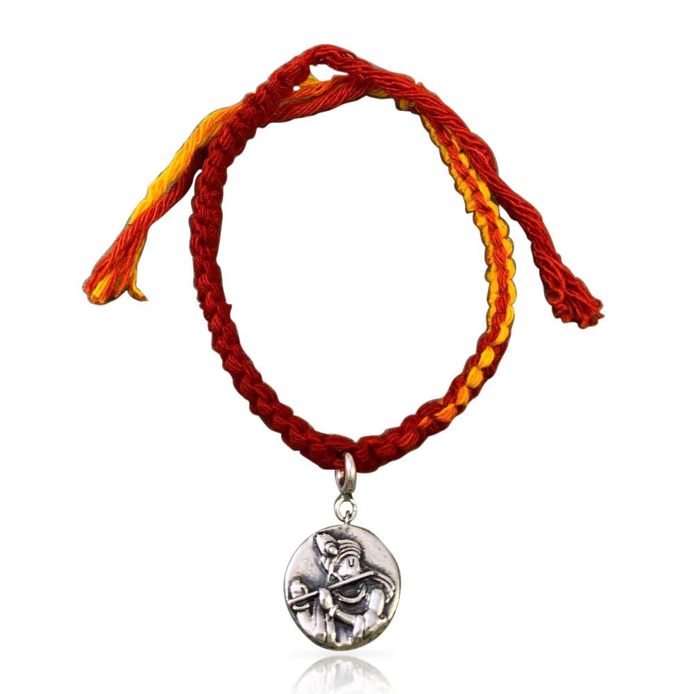 Radha Krishna Aashirwaad Silver Charm Moli Rakhi Bracelet