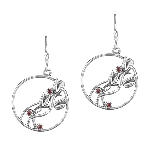 Les Fleurs Tulips Dangler Silver Earrings with Swarovski Crystals