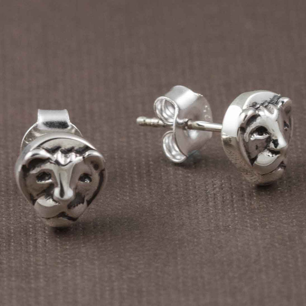 Lion Stud Silver Earrings