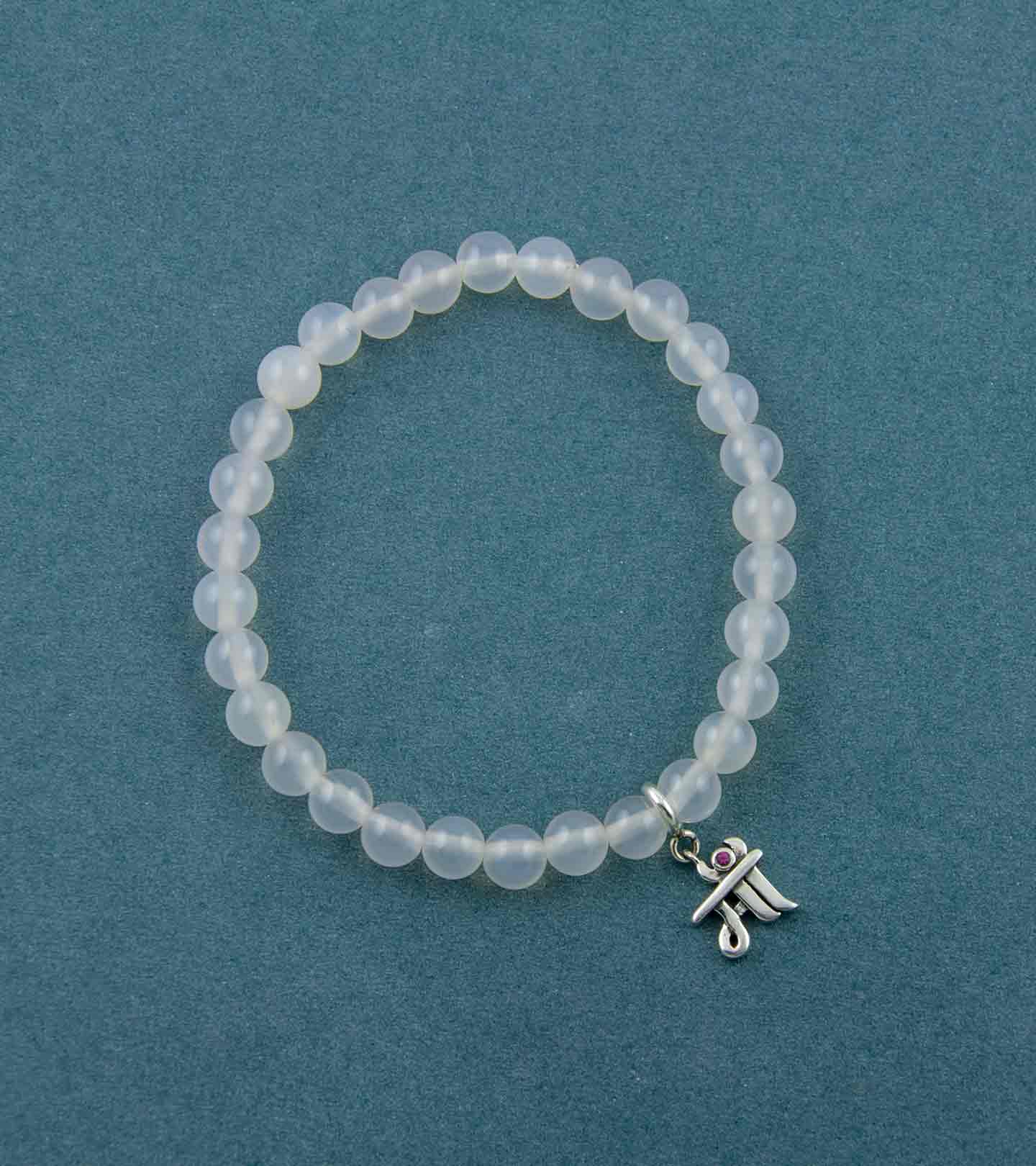 Maa Silver Charm with White Onyx Elastic Bead Bracelet