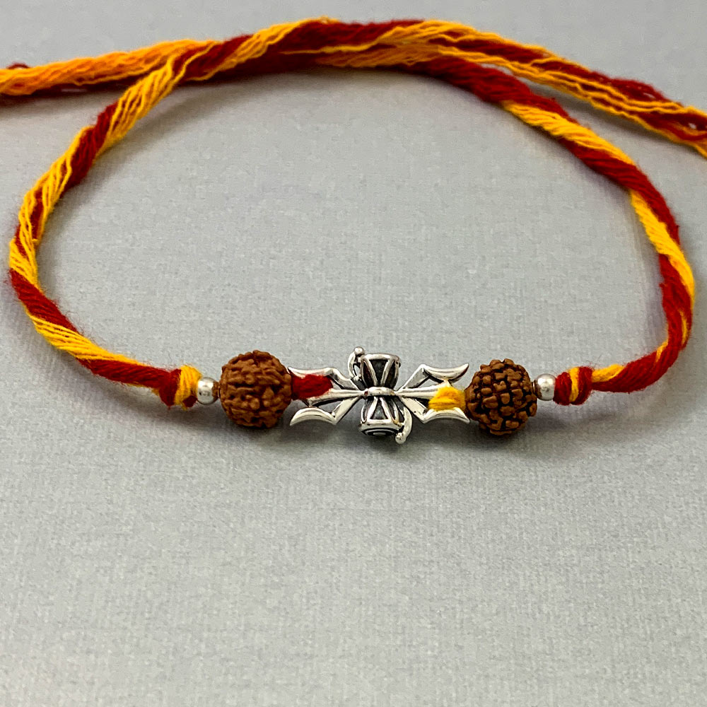 Mahakal Silver Pendant Moli Rakhi Bracelet