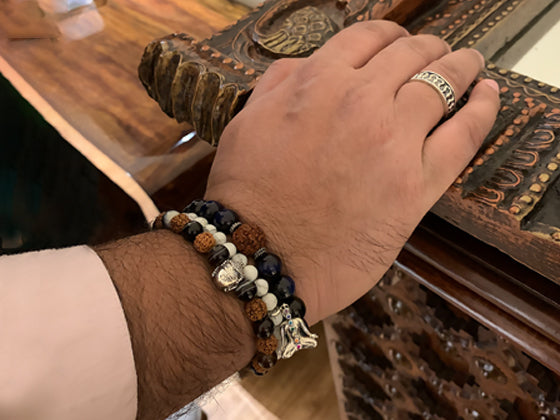 Men's Silver and Natural Bead Bracelets