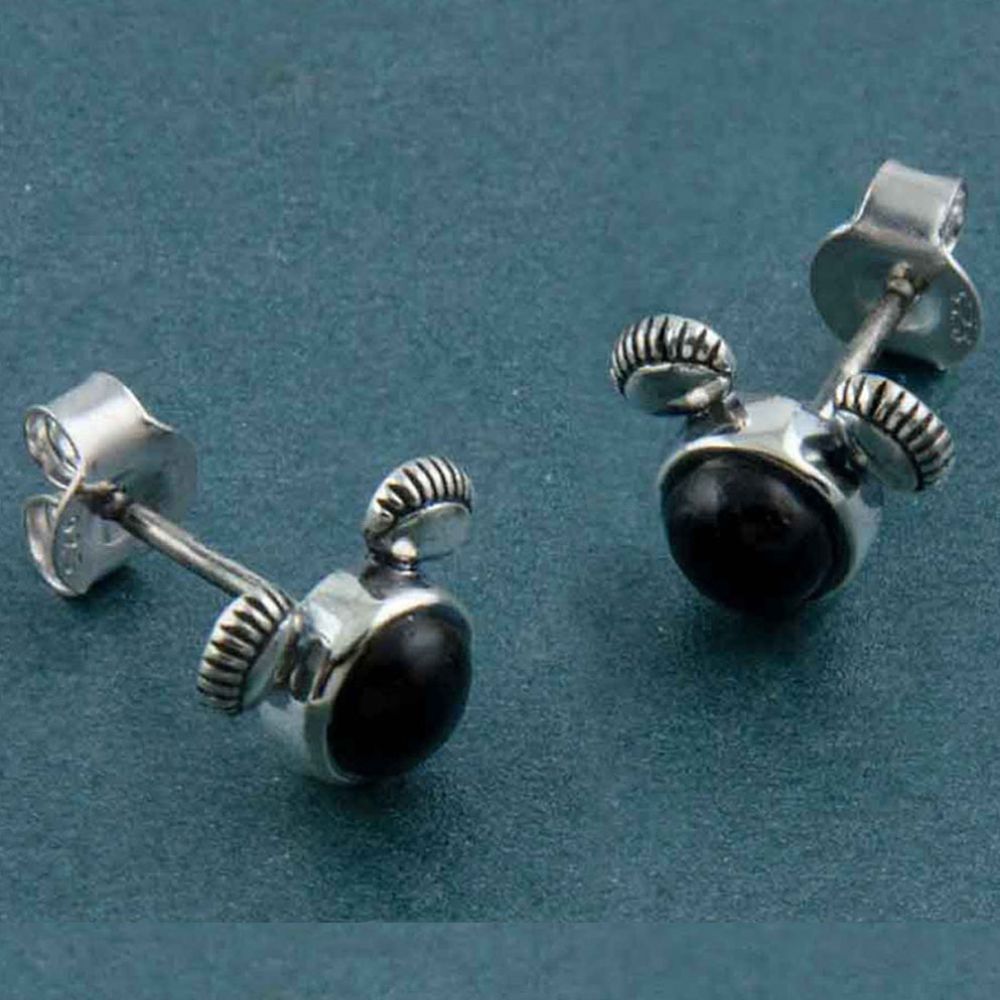 Playful Silver Stud Earrings in Black Onyx