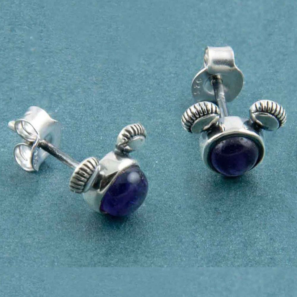 Playful Silver Stud Earrings in Purple Amethyst