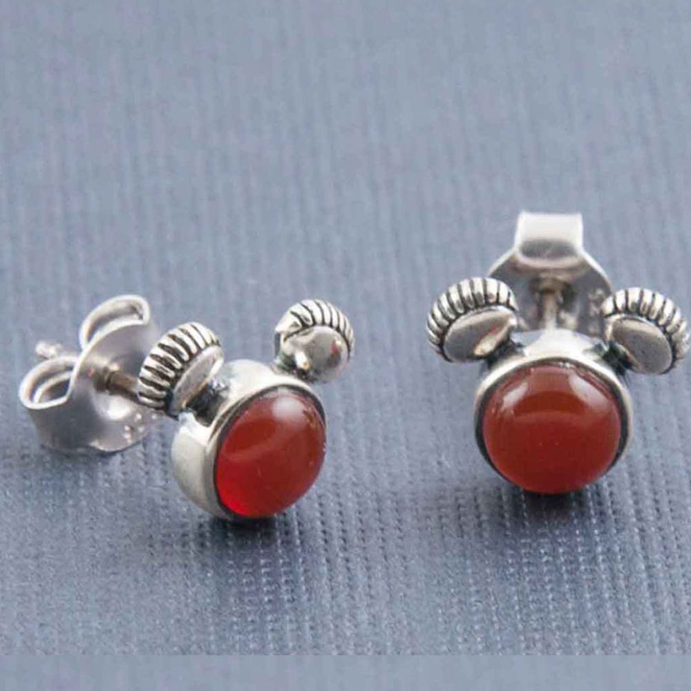 Playful Silver Stud Earrings in Red Onyx