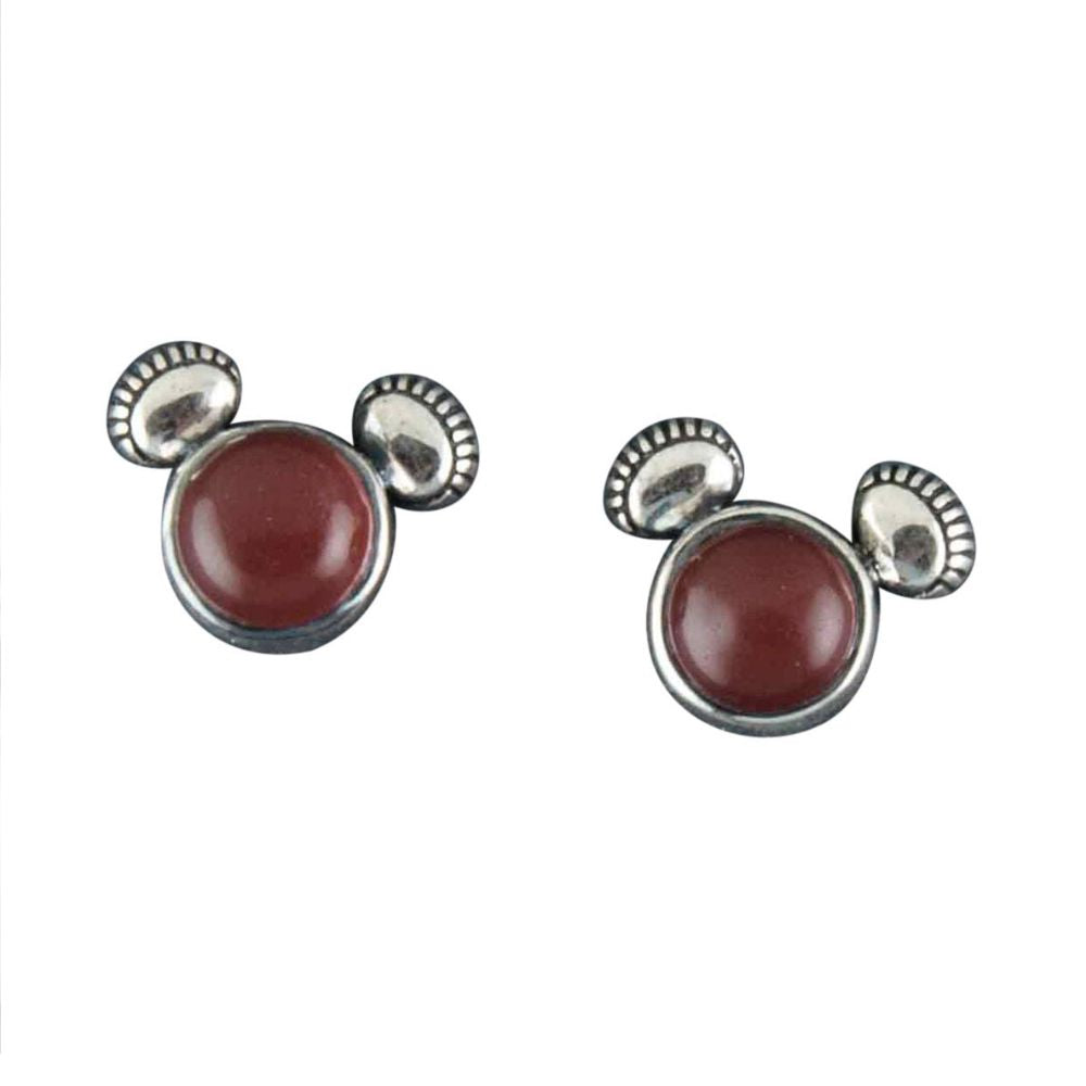 Playful Silver Stud Earrings in Red Onyx