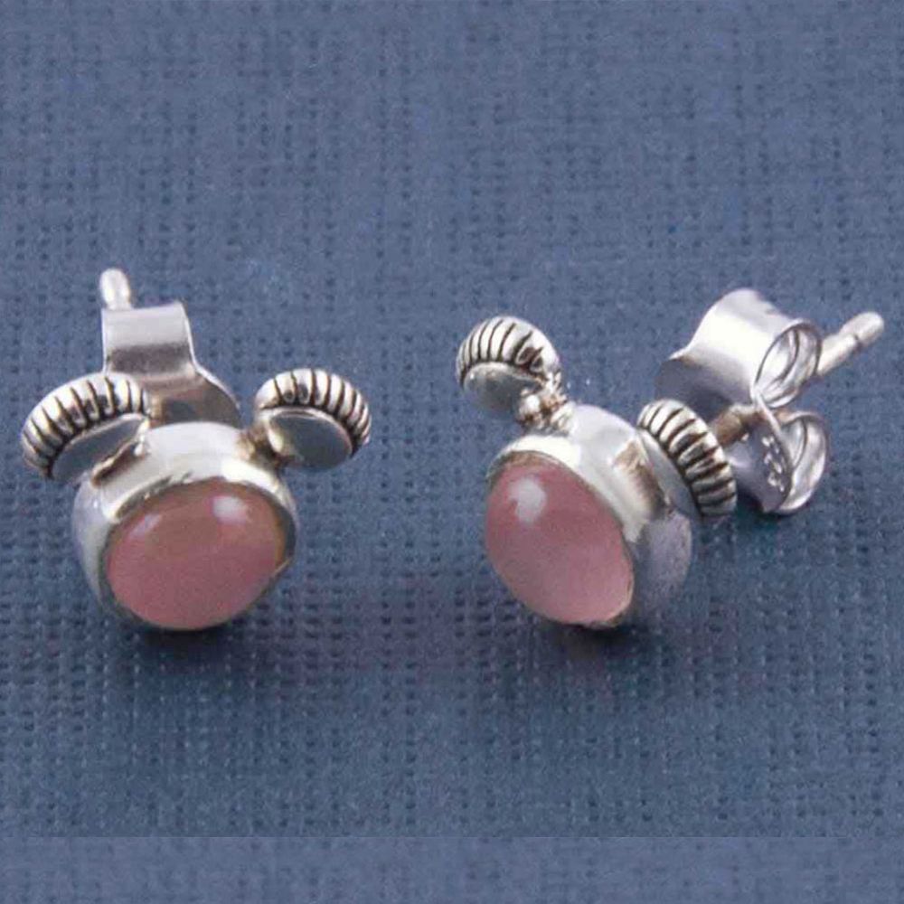 Playful Silver Stud Earrings in Rose Quartz