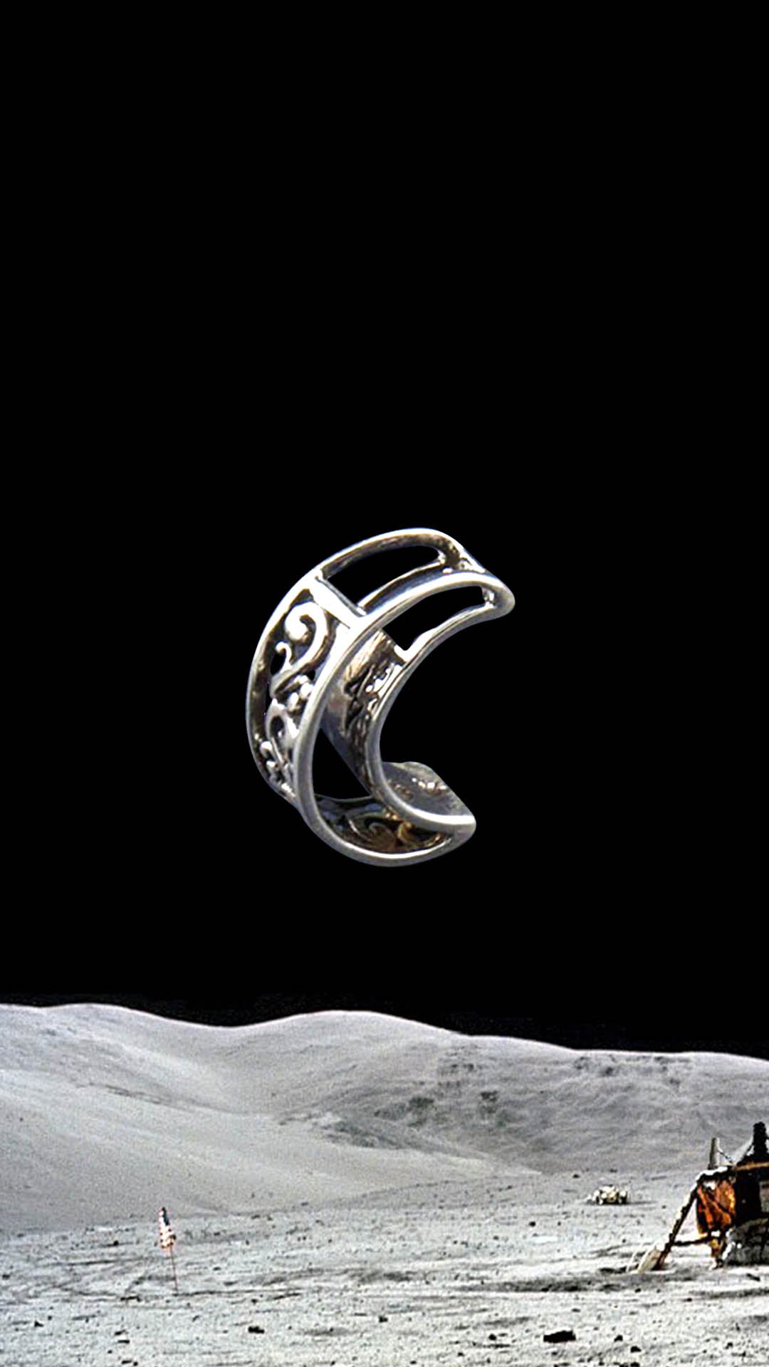 Night Sky Crescent Moon Silver Pendant