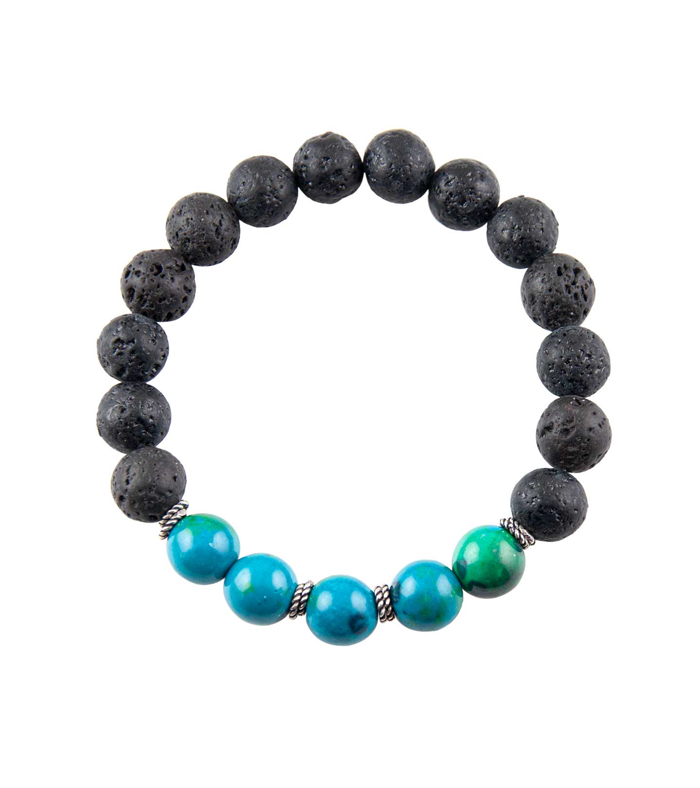 No Bad Vibes Azurite & Lava Elastic Bead Bracelet