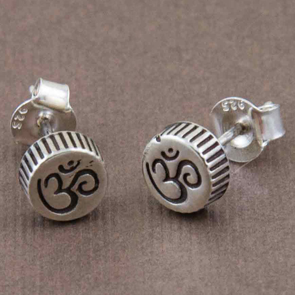 Om Stud Silver Earrings