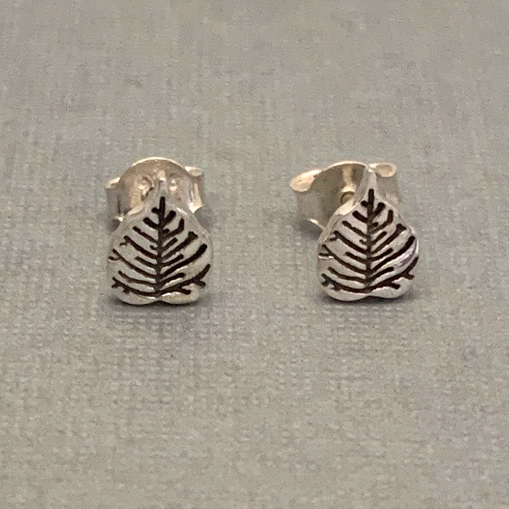 Peepal Leaf Silver Stud Earrings