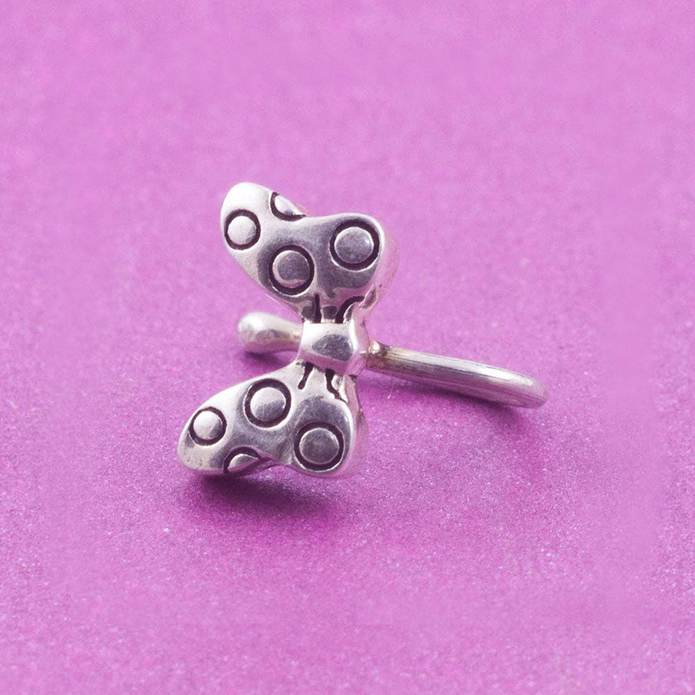 Playful Bow Clip-on Silver Nose Pin