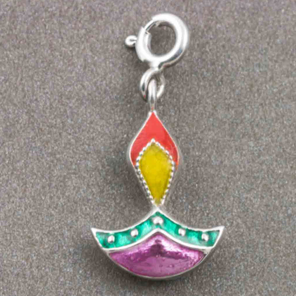 Rangoli Diya Silver Charm