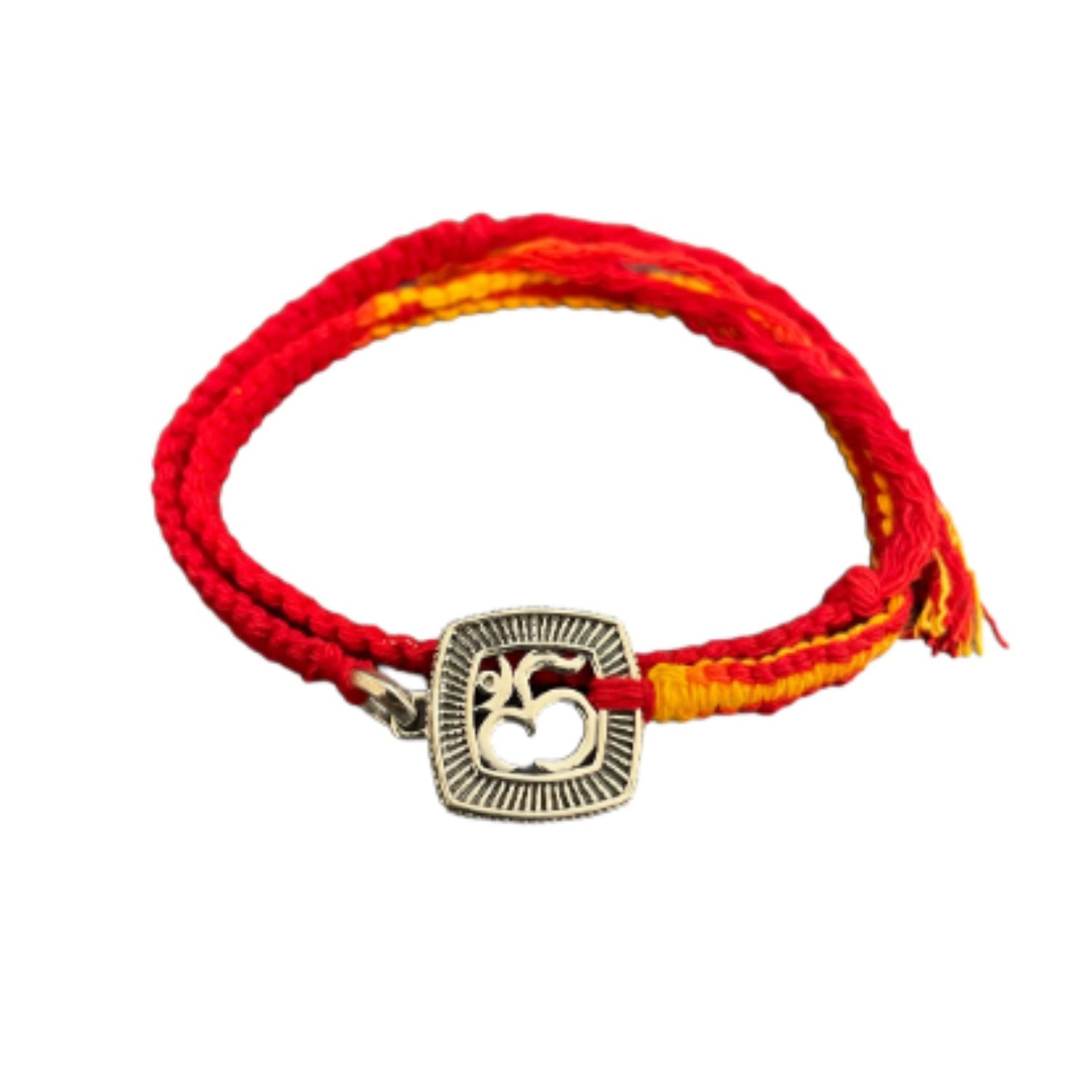 Rays of Om Silver Pendant with Wrap Around Moli Rakhi Bracelet