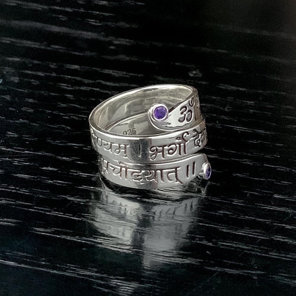 Gayatri Mantra Silver Wrap Message Ring-18