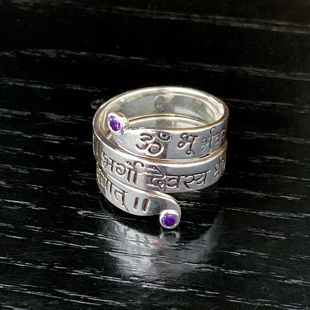 Gayatri Mantra Silver Wrap Message Ring-18