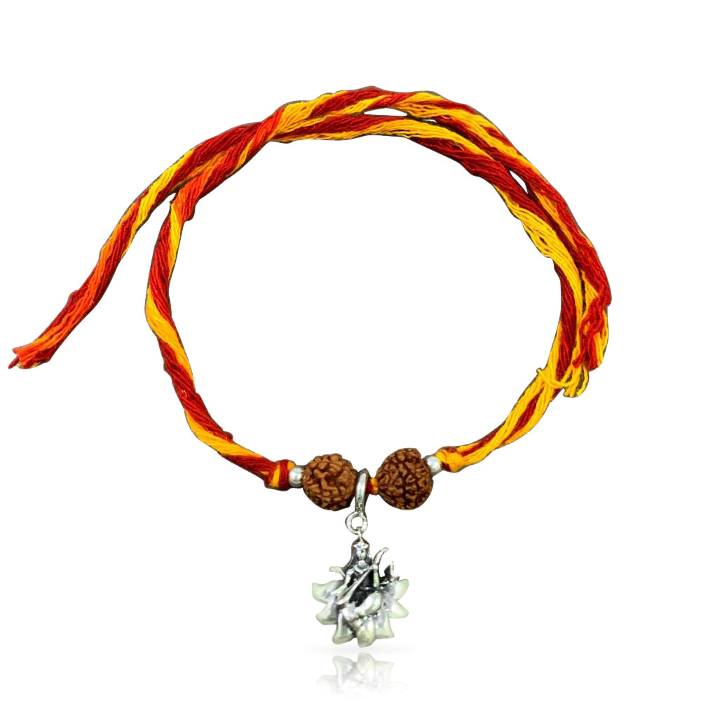 Saraswati Aashirwaad Silver Charm Moli Rakhi Bracelet