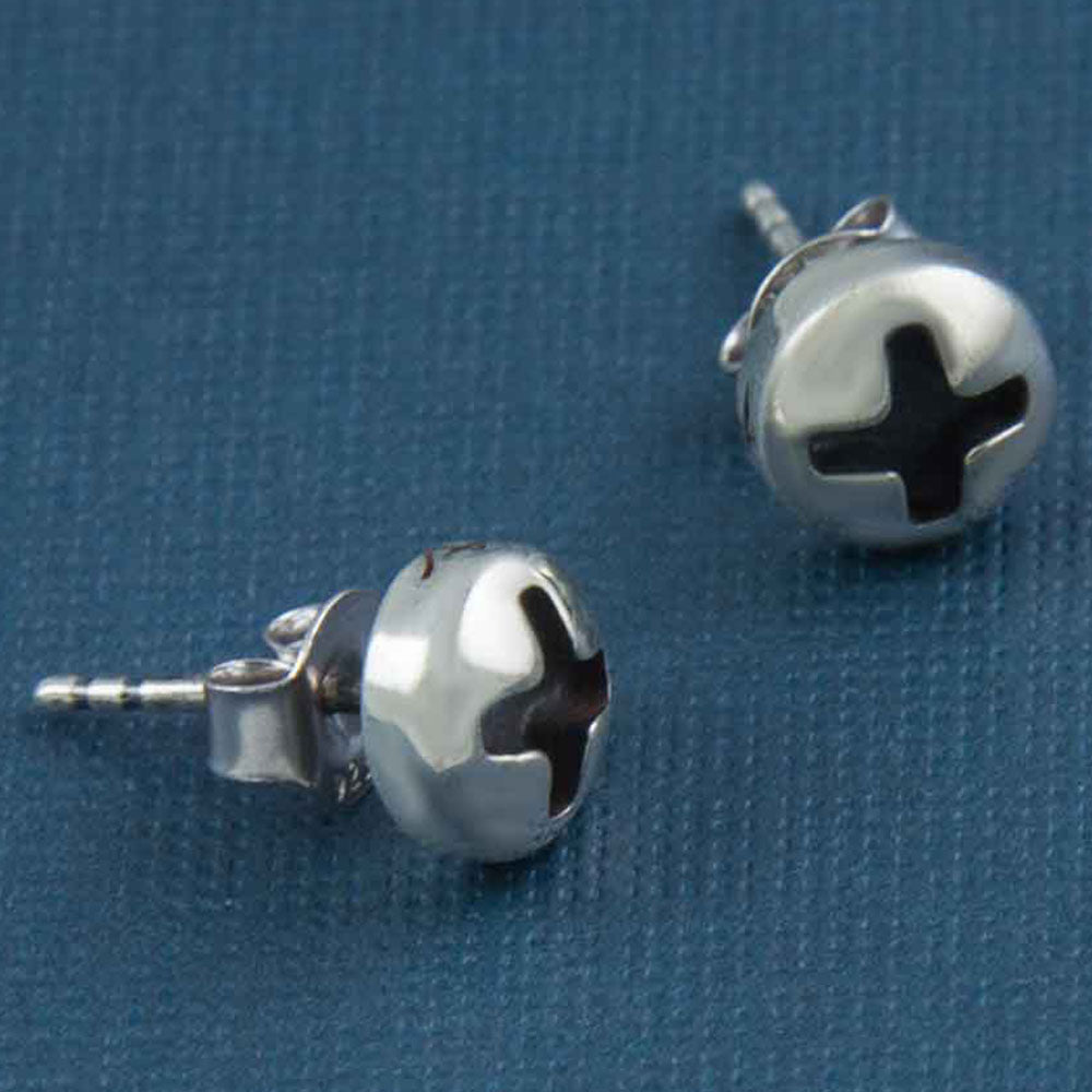 Screw Stud Silver Earrings