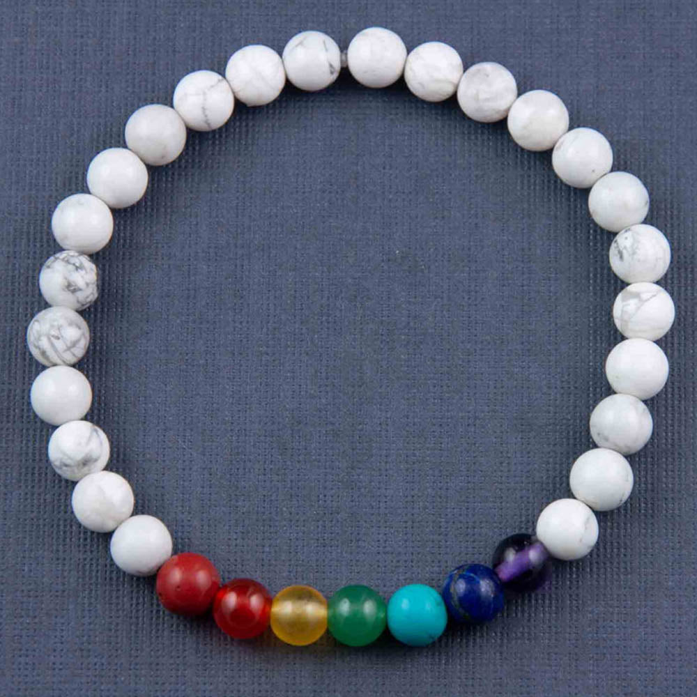 Seven Chakras Elastic Bead Bracelet in Howlite