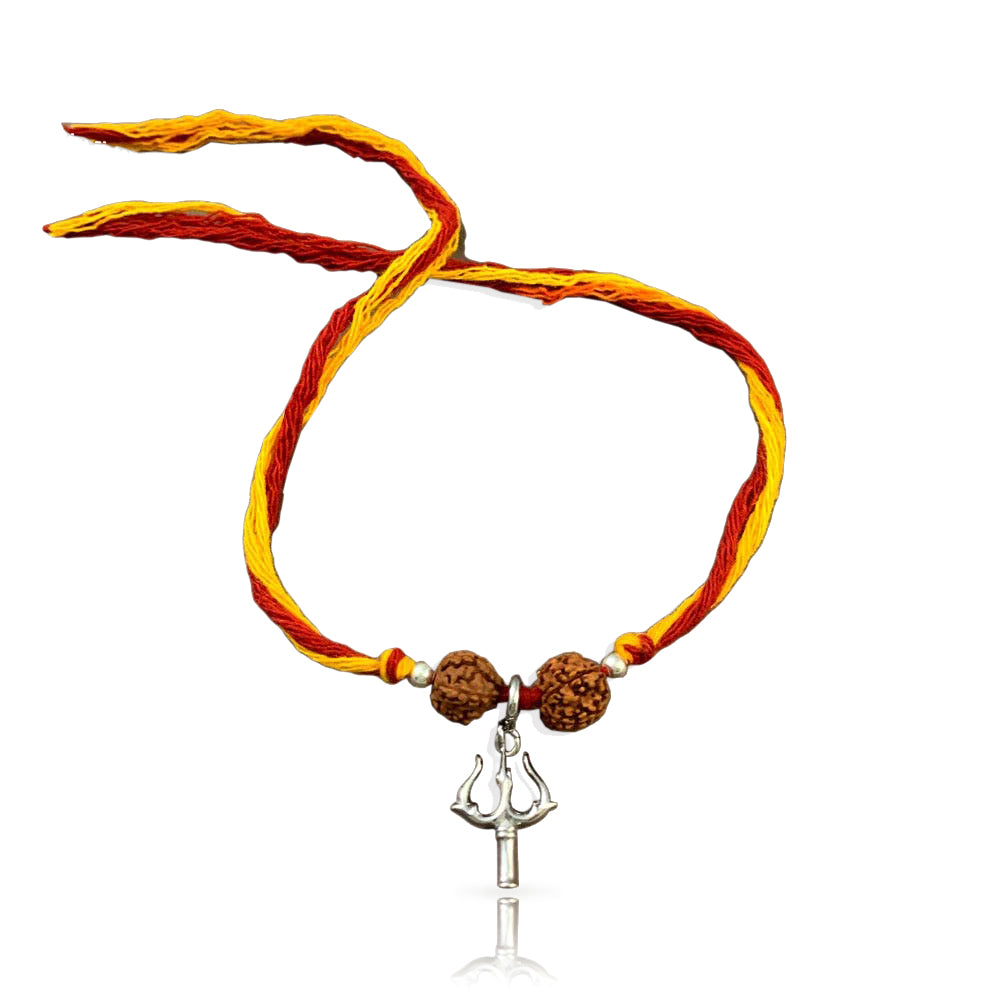 Shakti Trishul Silver Charm Moli Rakhi Bracelet