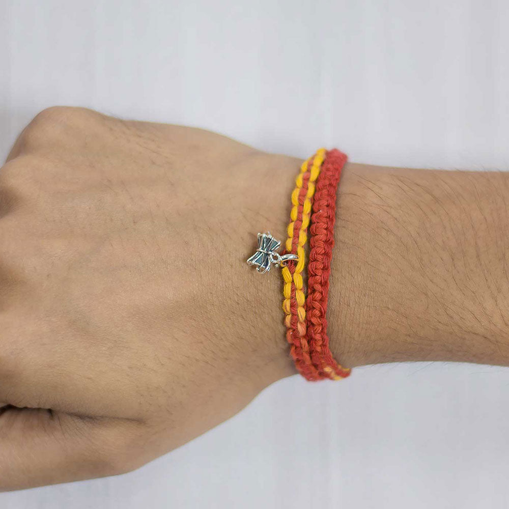 Damru Silver Charm Moli Rakhi Bracelet