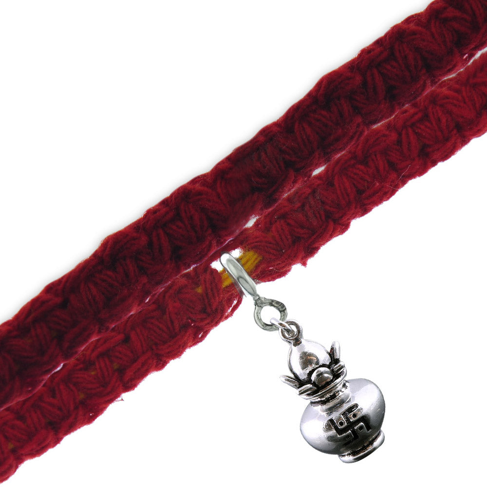 Kalash Silver Charm Moli Rakhi Bracelet