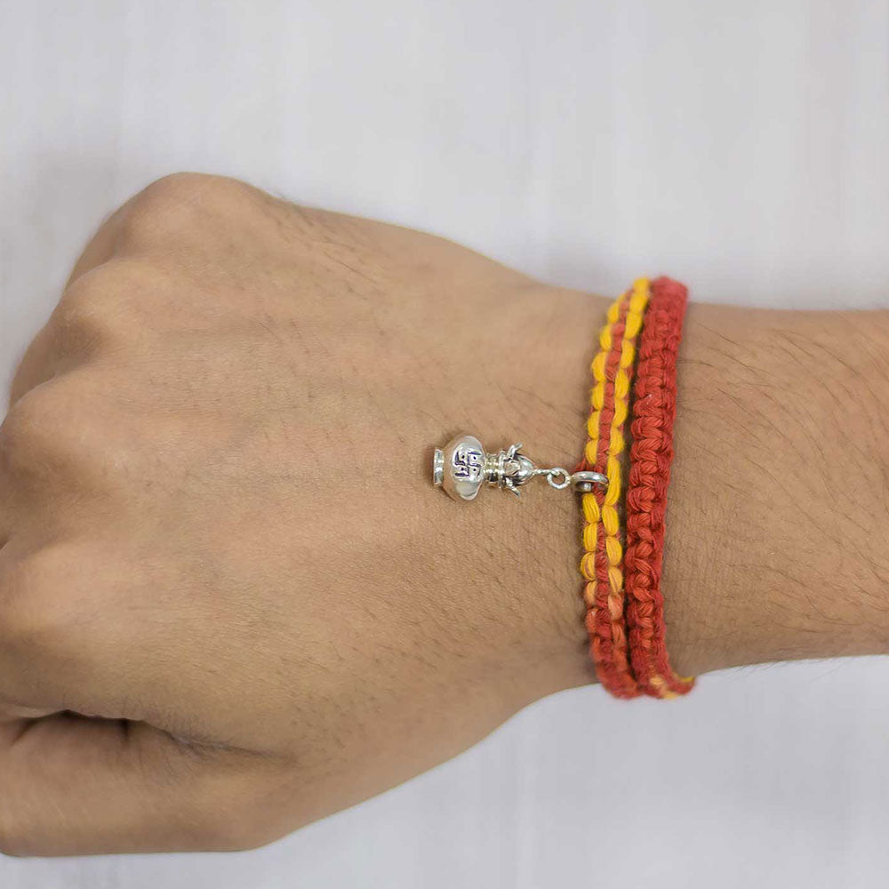 Kalash Silver Charm Moli Rakhi Bracelet