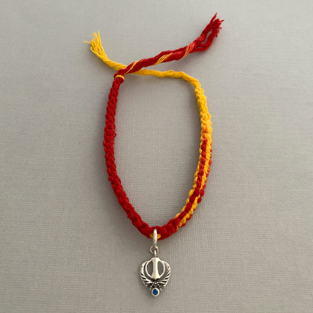 Divine Knowledge Khanda Silver Charm Moli Rakhi Bracelet