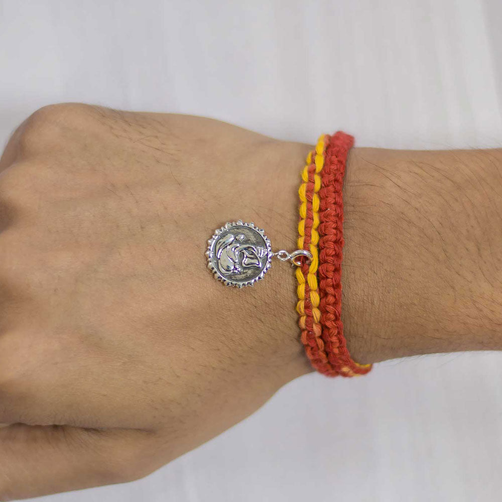 Lakshmi & Ganesh Ji Coin Silver Charm Moli Rakhi Bracelet