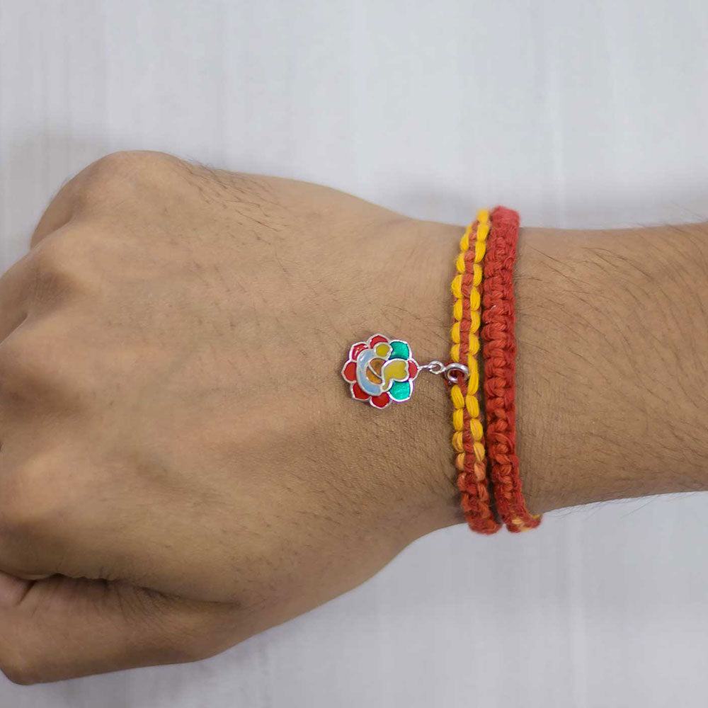 Rangoli Ganesha Silver Charm Moli Rakhi Bracelet