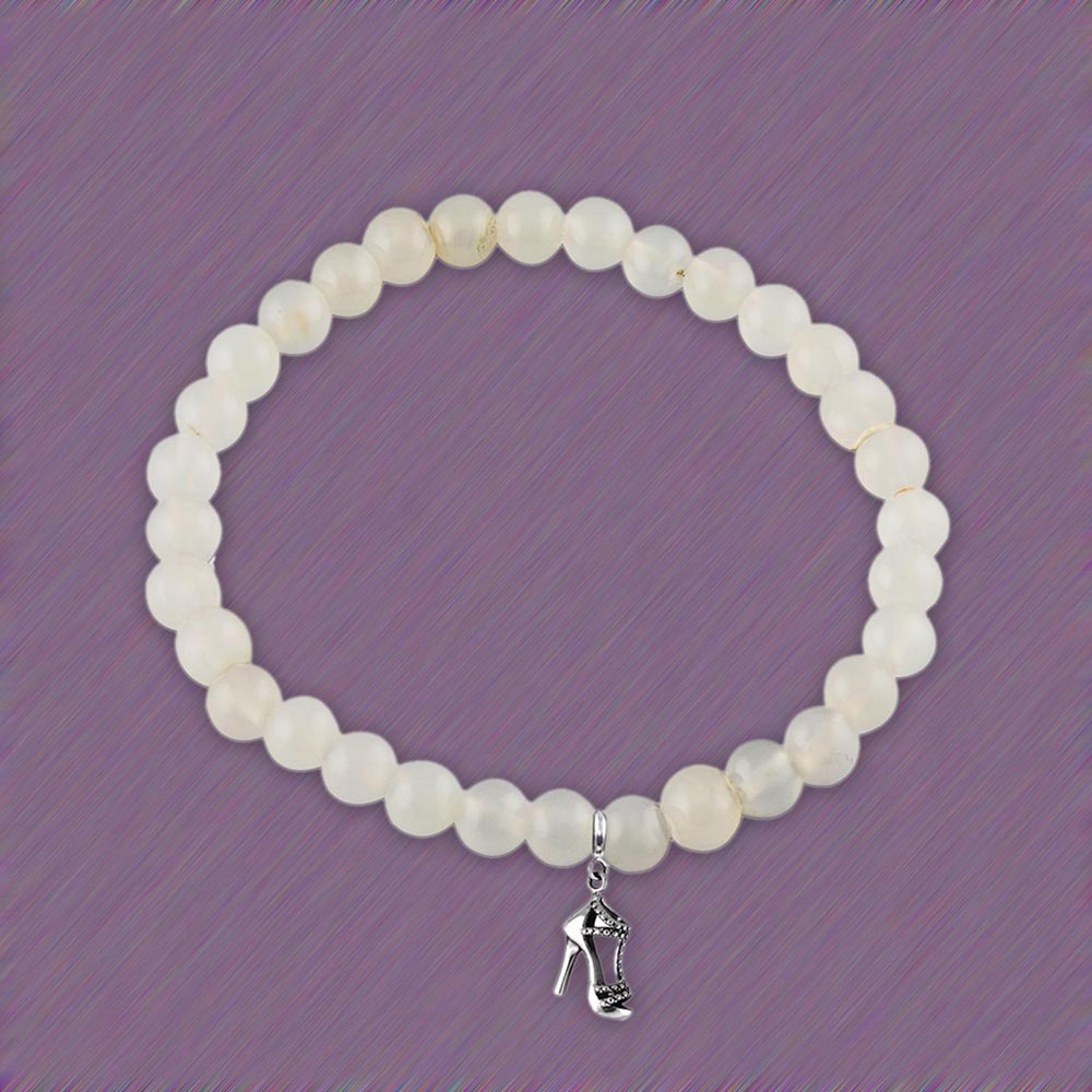 Strut Your Stuff Stiletto Silver Charm with White Onyx Elastic Bead Bracelet