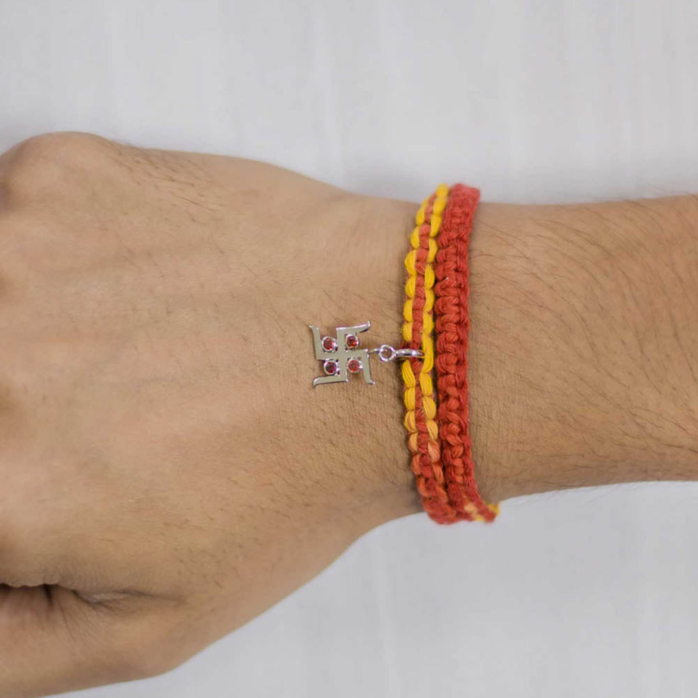 Svasti Silver Charm Moli Rakhi Bracelet