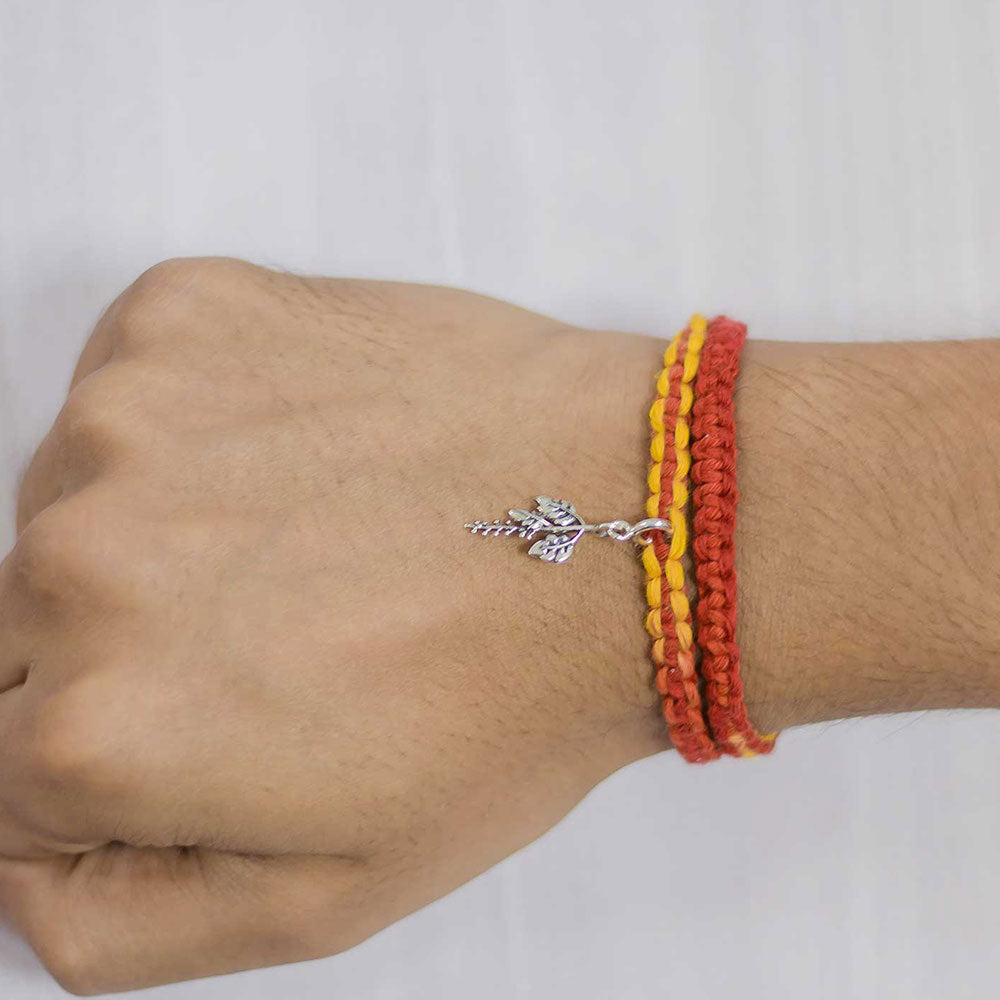 Tulsi Silver Charm Moli Rakhi Bracelet