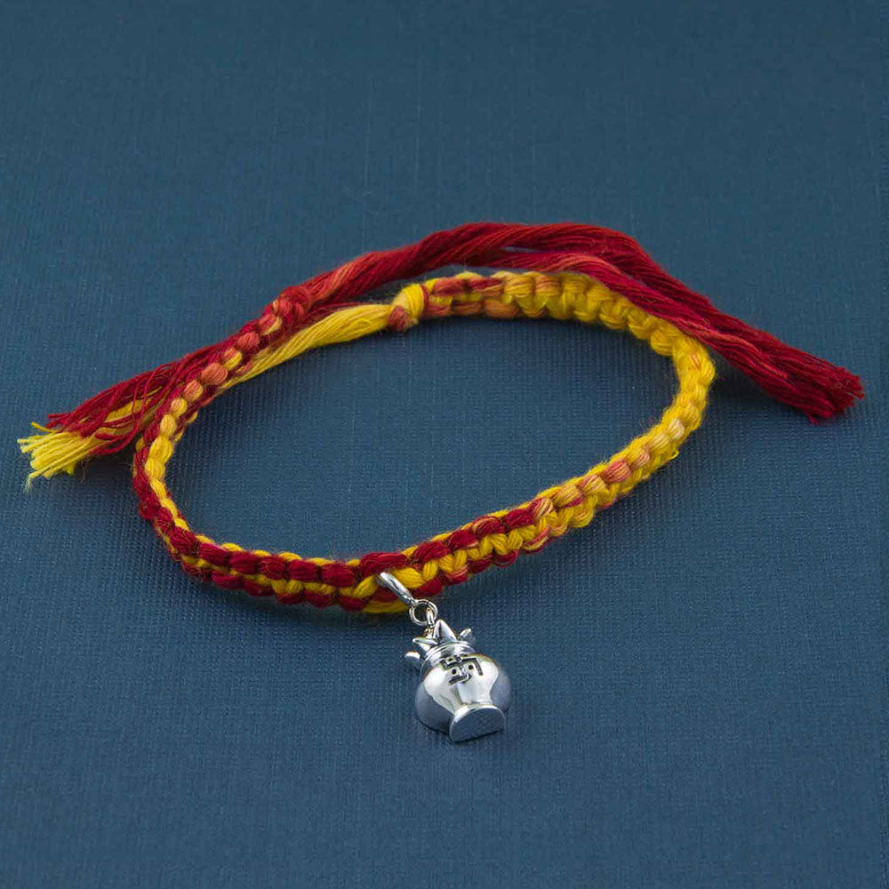 Kalash Silver Charm Moli Rakhi Bracelet